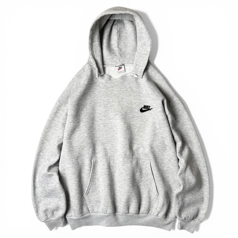 90s USA製 NIKE スウォッシュ ロゴタイプ 刺しゅう 流汗 ボンネット パーカー M / 90年月日 亜米利加製 ナイキ 年寄りの 霜降り 薄墨色 調教師 【中古】 古着 亜米利加古着 USED ユーズド 中古 VINTAGE US古着 アメカジ