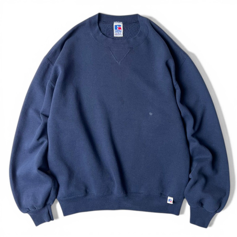 90s USA製 RUSSELL 無地 前V 汗水 調教師 M / 90年月日 亜米利加製 年寄りの ラッセル 裏起毛 米国海軍 紺 【中古】 古着 亜米利加古着 USED ユーズド 中古 VINTAGE US古着 アメカジ