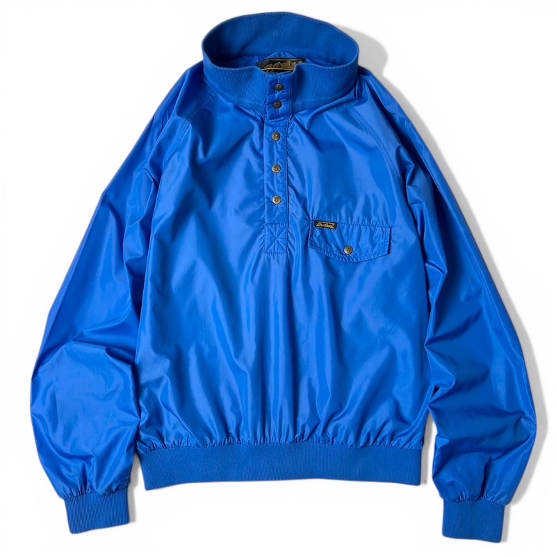 80s 黒タグ Eddie Bauer ハイネック プルオーバー ナイロン ジャケット S / 80年代 ビンテージ エディーバウアー スナップT ブルー 【中古】 古着 アメリカ古着 USED ユーズド 中古 VINTAGE US古着 アメカジ｜US古着 RUMRAGE 店