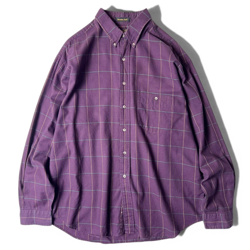 80s 黒タグ Eddie Bauer コットン チェック 長袖 3点留め ボタンダウン シャツ XL / 80年代 ビンテージ エディーバウアー パープル 【中古】 古着 アメリカ古着 USED ユーズド 中古 VINTAGE US古着 アメカジ｜US古着 RUMRAGE 店