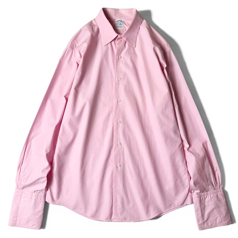USA製 Brooks Brothers 長袖 綿織物 御召しもの プルオーバー 16 1/2 / 亜米利加製 ブルックスブラザーズ 無地 さくら色 ダブル折り返し 【中古】 古着 亜米利加古着 USED ユーズド 中古 VINTAGE US古着 アメカジ