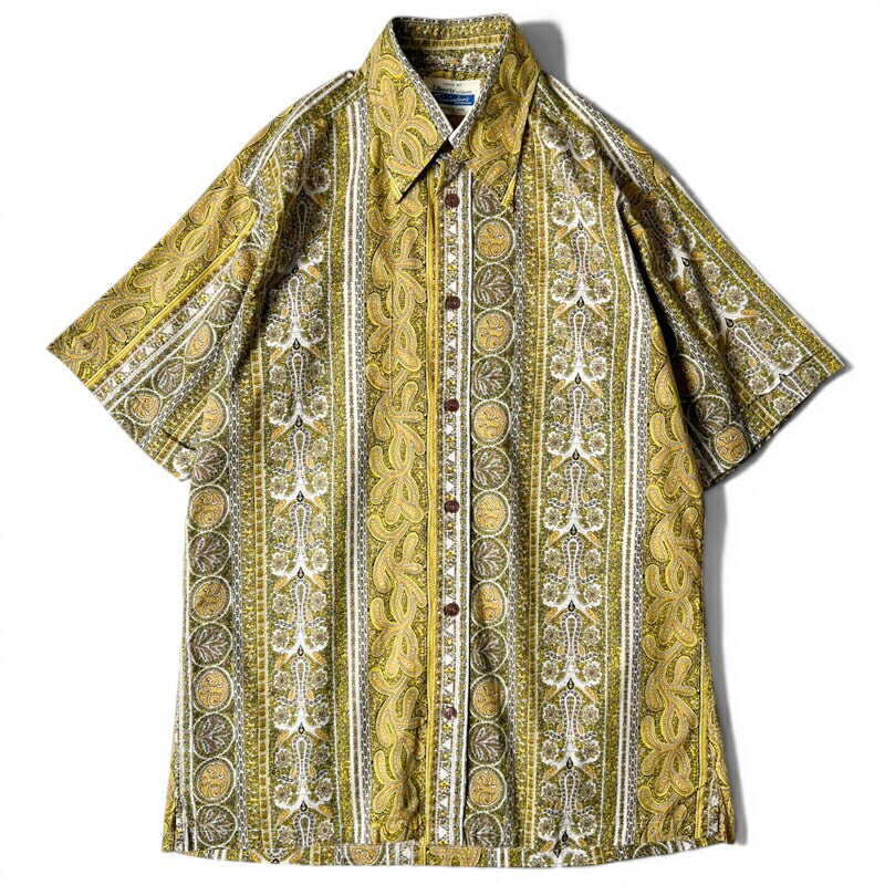 70s Trimingham\u0027s Bermuda ペイズリー 総柄 半袖 プルオーバー M / 70年月日 ビンテージ ボックス席 柄プルオーバー Liberty of London 綿織物 【中古】 古着 亜米利加古着 USED ユーズド 中古 VINTAGE US古着 アメカジ