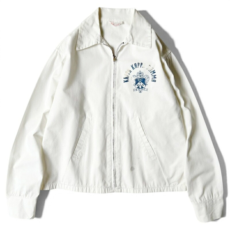 60s 70s La-Mart Sportswear カレッジ プリント スイングトップ ジャケット S / 60年代 70年代 ビンテージ ハリントン ホワイト 【中古】 古着 アメリカ古着 USED ユーズド 中古 VINTAGE US古着 アメカジ｜US古着 RUMRAGE 店