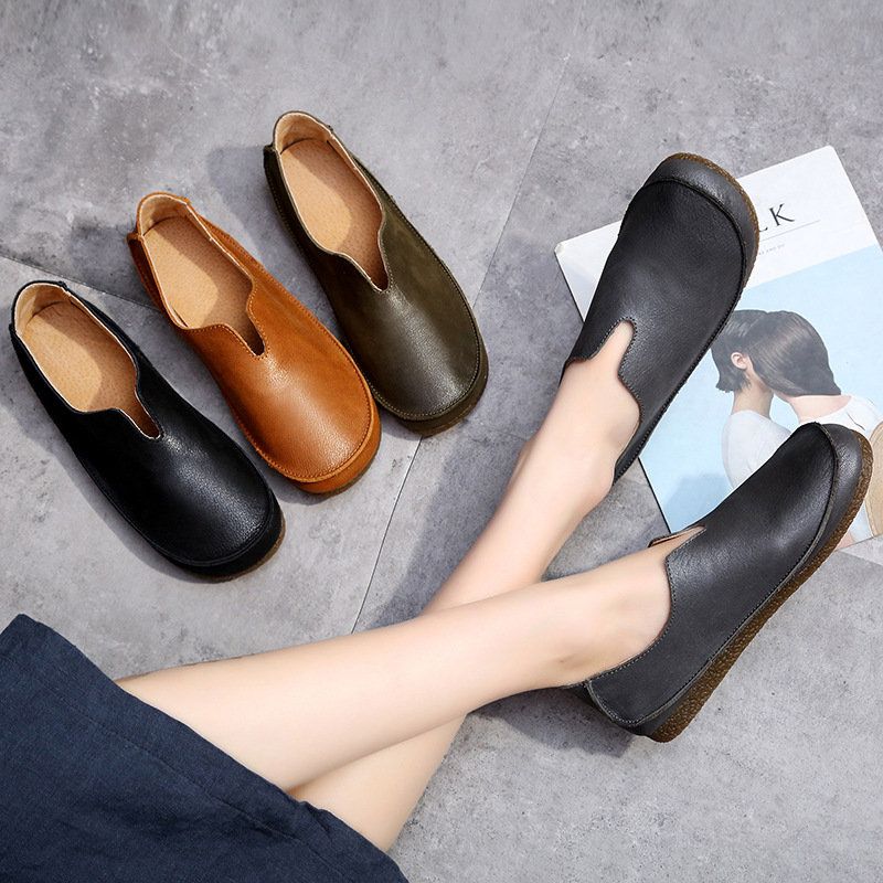 いの一番手工芸品 外 お上さんパステル色の 通学歩き分かりやすい 丸い・円い頭 一方ならずない 通いOL 軽さ 牛皮 4色全 本革 疲れない 返り咲き 木目細かシューズ