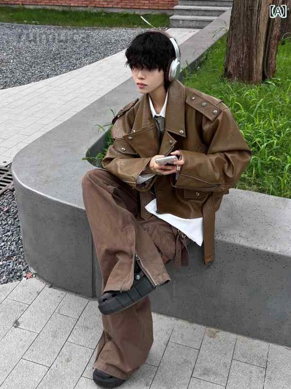 ファッション 春夏 秋冬 かっこいい オシャレ モテ 男性用 紳士服 服 韓国 シンプル 大人 アメリカン レトロ ブラウン|Rumuca