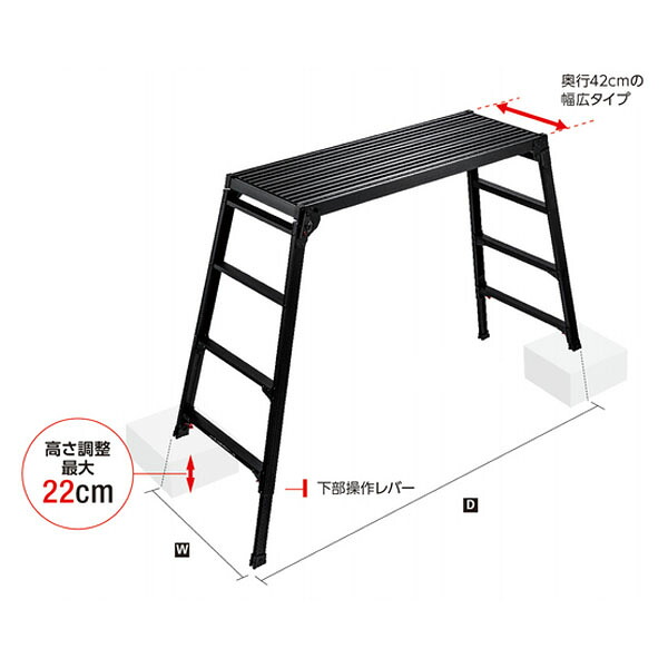 長谷川工業 脚部伸縮足場台 DRSWB-1200(CD:10061) アルミ カラーアルマイト 脚部伸縮式 折りたたみ式 ブラックレーベル ※法人宛限定|資材・印刷のルネ 店