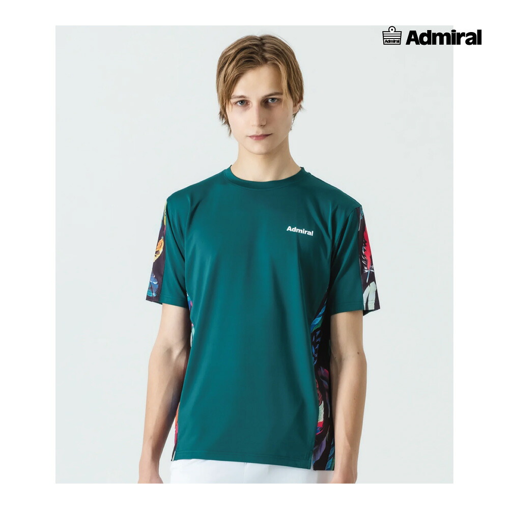 4月11日0時～48H限定★ショップP最大5倍】ADMIRAL　メンズ　サイドライングラフィックTEE　ATMA516-060　2025FW　グリーン　吸水速乾　UVカット　ストレッチ　アドミラル　MEN　テニスウェア　バドミントン　ソフトテニス　ポスト投函対応