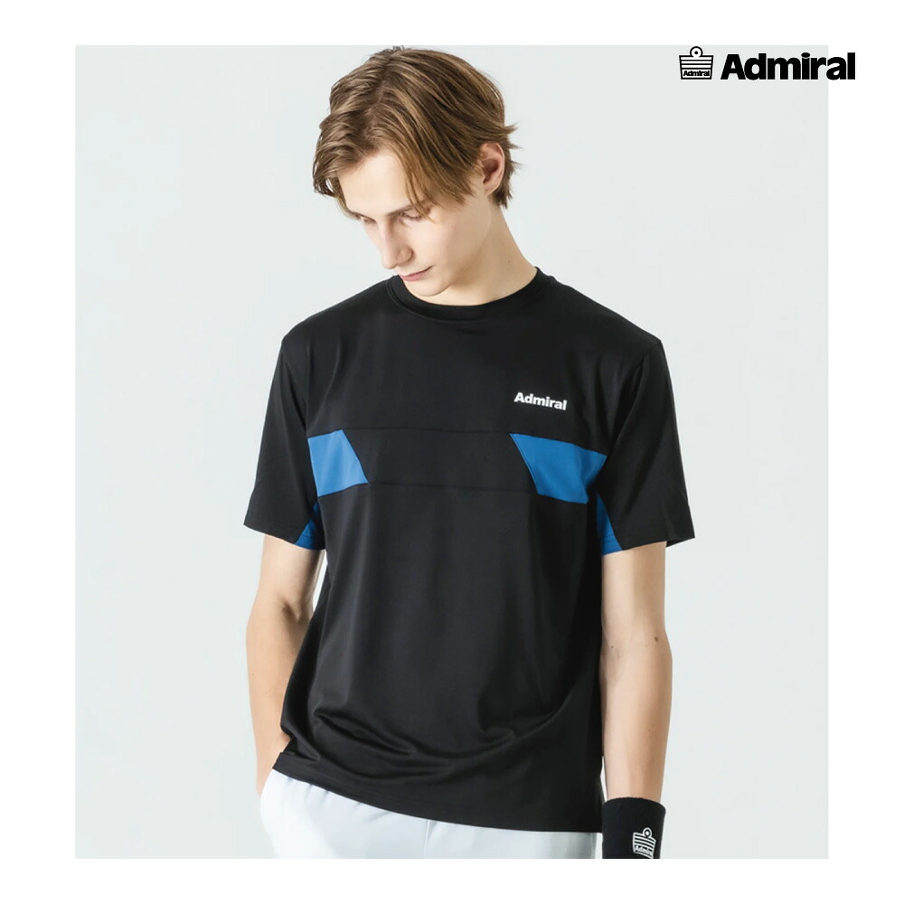 4月11日0時～48H限定★ショップP最大5倍】ADMIRAL　メンズ　スラッシュフロントラインTEE　ATMA517-010　2025FW　ブラック　吸水速乾　UVカット　ストレッチ　アドミラル　MEN　テニスウェア　バドミントン　ソフトテニス　ポスト投函対応