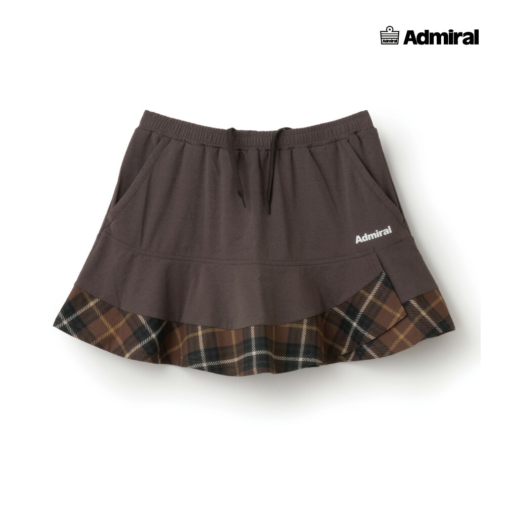 【4月18日0時～48H限定★ショップP最大10倍】ADMIRAL　レディース　アシメレイヤードチェックフレアスコート　ATLA552-022　2025FW　ブラウン　両脇ポケット　アドミラル　WOMEN　テニスウェア　バドミントン　ソフトテニス　ポスト投函対応