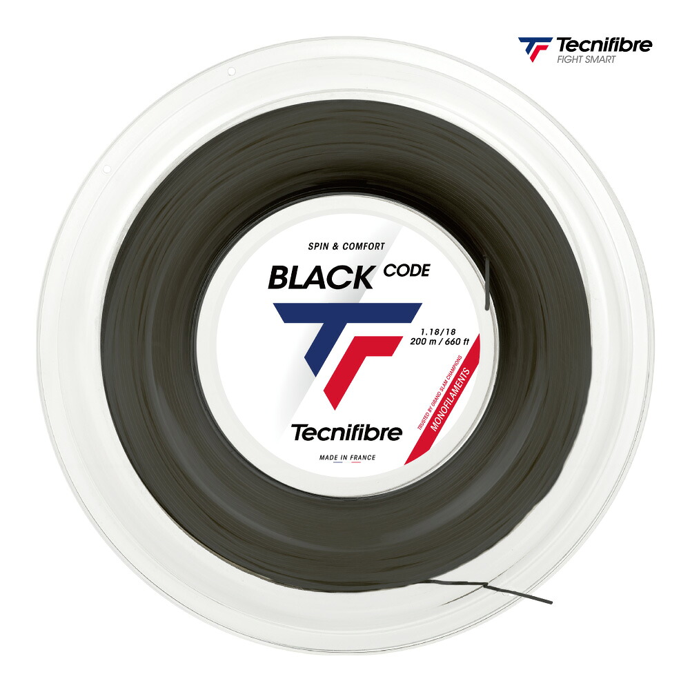 Tecnifibre　ブラックコード　200m　ロール　ブラック　ライム　ファイヤー　04RBL　硬式　テニス　ストリング　ガット　BLACK CODE　テクニファイバー