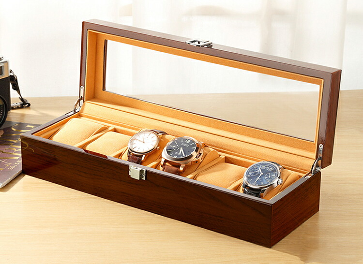 高級木箱 時計収納ケース 6本収納 ウッド調 時計収納ケース ウォッチケース コレクションケース ディスプレイ透明窓 高級感 ディスプレイ兼用 おしゃれ Watch Box ブラック ブラウン ボックス ディスプレイ展示 ウォッチ収納 6本入れ腕時計 収納ケース 6本 時計 収納