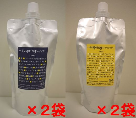 【貨物輸送無料】ハネリspringシャンプーとコンディショナー 各２袋仕掛ける【代引料無料】※社会的運動大特価《ノンシリコンシャンプーとコンディショナー》