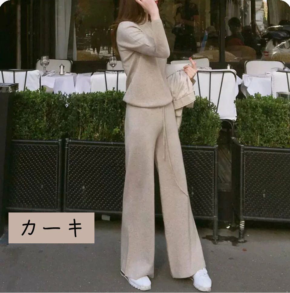 レディース スーツ パンツ トップス ワイド セットアップ ニット
