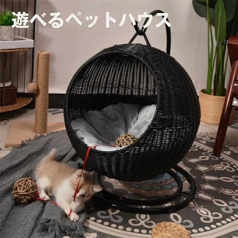 猫 丸 ハ ラタン 猫 ベッド ペットベッド ペットマット ドーム型