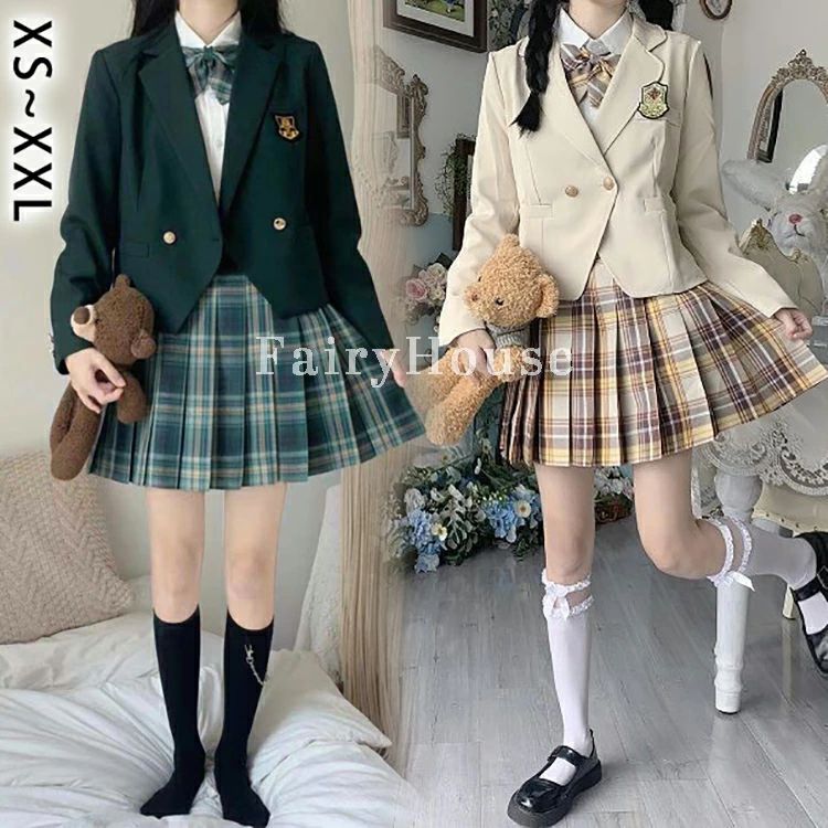 スーツ ベージュ 深緑 女の子 卒業式 セットア タータンチェック
