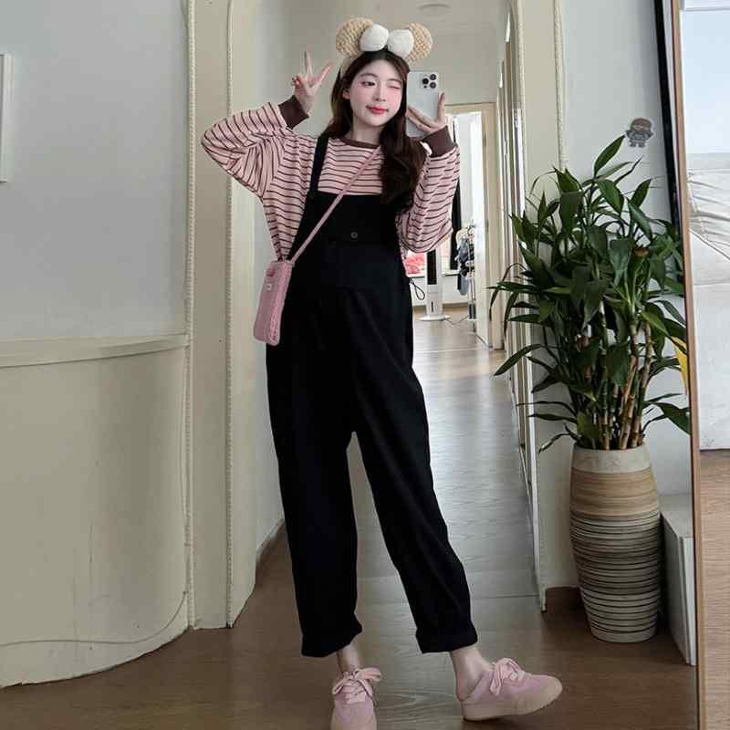 マタニティ 韓国風 ゆったり パンツ 秋冬 デニム 楽ちん サロペ
