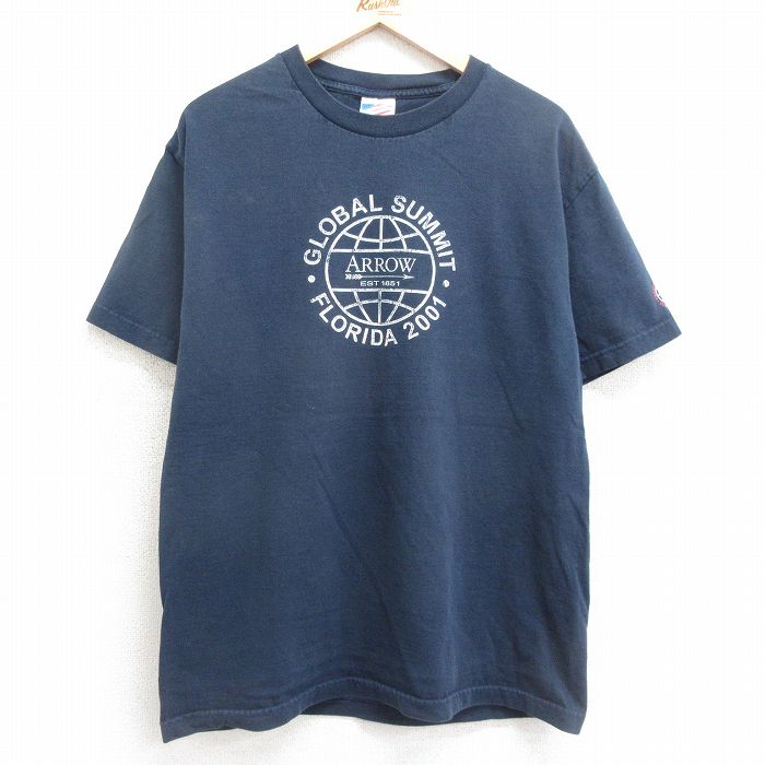 【中古】古着 半袖 ビンテージ ヴィンテージTシャツ メンズ 00年代 00s アロー コットン クルーネック 丸首 USA製 アメリカ製 濃紺 ネイビー 【spe】 XLサイズ 中古 | 春夏 夏物 夏服 ヴィンテージTシャツ メンズファッション カットソー ティーシャツ ティシ