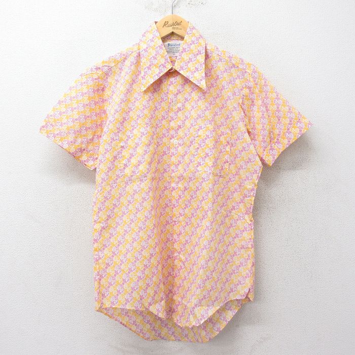 50s 60s 半袖オープンカラーシャツ 50s-60s WAIKIKI オープンカラー シルク半袖シャツ 開襟シャツ L