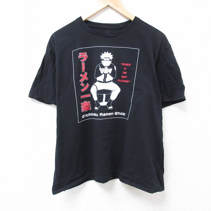 7SM1【NARUTO】00's ガマブン太　蛙　Tシャツ 希少　古着used NARUTO ナルト 疾風伝 ガマブン太 Tシャツ L 黒 ブラック 検索