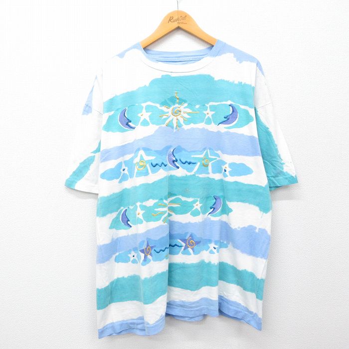 90s リキッドブルー　太陽と月　総柄　XL usa製 90年代 LIQUID BLUE SUN&MOON アート オールオーバープリント T