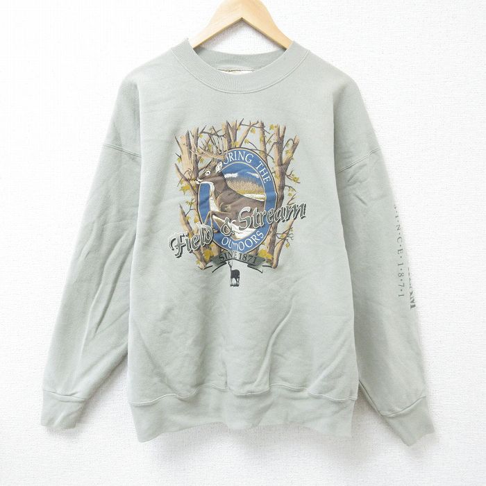 【中古】古着 長袖スウェット メンズ 00年代 00s シカ クルーネック 丸首 USA製 アメリカ製 薄緑 グリーン XLサイズ 中古 スエット トレーナー トップス | 春夏 春物 春服 秋冬 秋物 秋服 メンズファッション カジュアル おしゃれ ファッション
