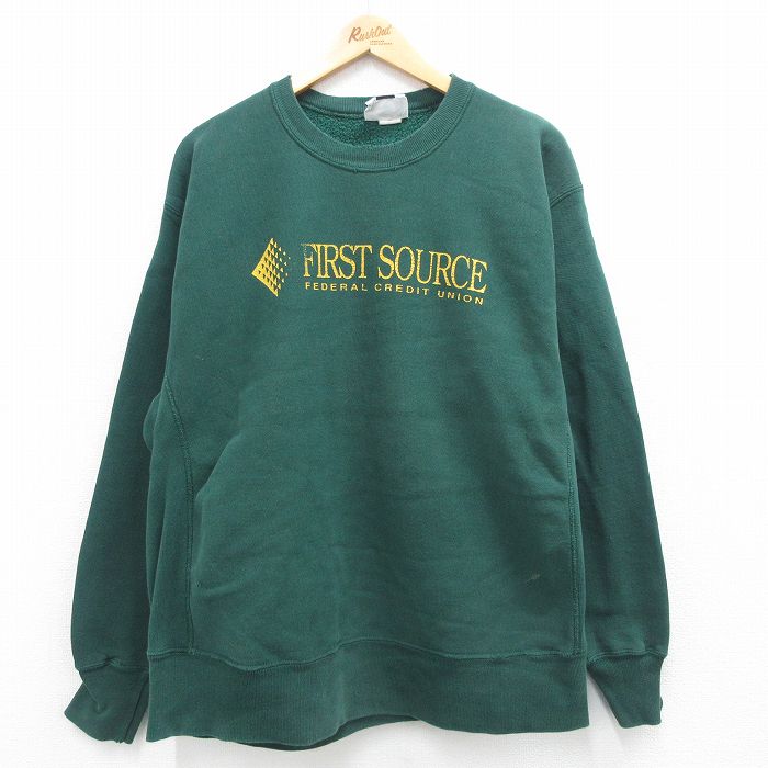 【中古】古着 リー Lee 長袖スウェット メンズ 90年代 90s FIRST SOURCE 大きいサイズ 2L LL ビッグシルエット ゆったり ビッグサイズ オーバーサイズ クルーネック 丸首 USA製 アメリカ製 緑 グリーン 【spe】 XLサイズ 中古 スエット トレーナー トップス |