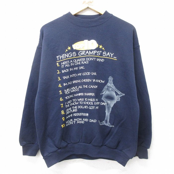 【中古】古着 長袖スウェット メンズ 00年代 00s GRAMPS TOP10 クルーネック 丸首 紺 ネイビー 【spe】 Lサイズ 中古 スエット トレーナー トップス | 春夏 春物 春服 秋冬 秋物 秋服 メンズファッション カジュアル おしゃれ ファッション