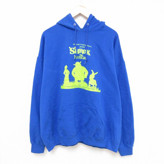 【中古】古着 ジャージーズ 長袖スウェットパーカー メンズ 00年代 00s ミュージカル シュレック 大きいサイズ 2L LL ビッグシルエット ゆったり ビッグサイズ オーバーサイズ 青 ブルー XLサイズ 中古 スエット トレーナー トップス | 春夏 春物 春服 秋冬