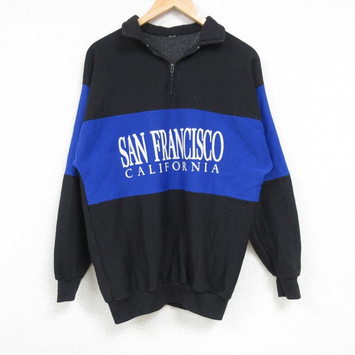 XL★古着 長袖 ハーフジップ スウェット メンズ 90年代 90s アーミッシュ 馬 刺繍 ツートンカラー 大きいサイズ USA製 薄グレー 霜降り 24sep02 中古 スエット トレーナー トップス 古着 90年代 ジャージーズ Jerzees 襟付き ハーフジップスウェット