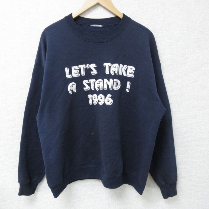 XL★古着 長袖 スウェット メンズ 90年代 90s ゴルフ 刺繍 クルーネック 紺 ネイビー 24jan10 中古 スエット トレーナー トップス