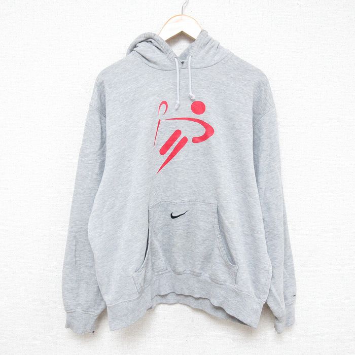 【※人気】NIKE ナイキ★センター刺繍ロゴ スウェットパーカー 2XL グレー NIKE ナイキ センターロゴ 刺繍 前V スウェット パーカー グレー