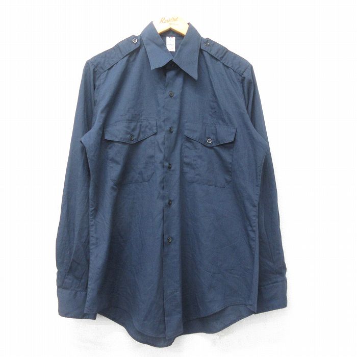 70sヴィンテージ　ミリタリー　US古着　アメリカ軍　長袖シャツ　L ネイビー MILITARY 実物 新品 デッドストック 米軍 U.S.NAVY