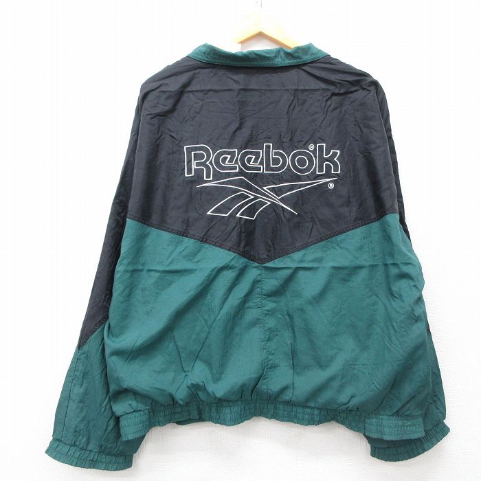 レア90s【古着】リーボック 両面刺繍ナイロンジャケット メンズXL 希少XL☆USA輸入90s】リーボック 両面刺繍ナイロンジャケット ブルー