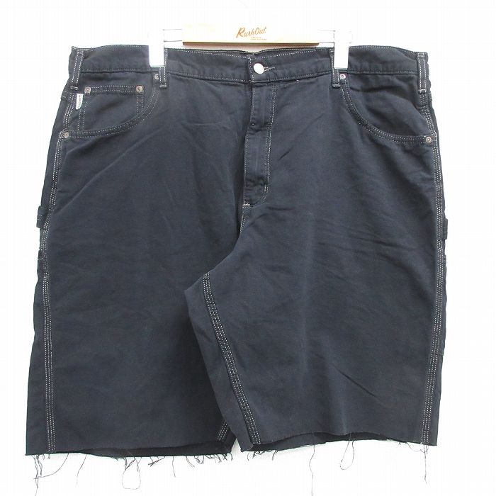 カーハートペインターパンツw40古着黒ブラックペインターショーツダック地ハーフ 古着 90s USA製 Carhartt ブラック ダック クラッシュ&リペア W