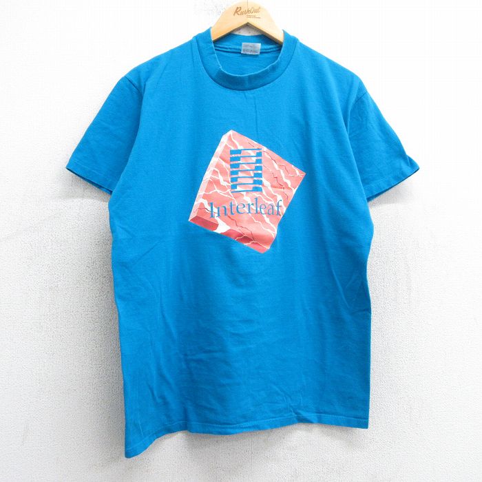 【中古】古着 半袖 ビンテージ ヴィンテージTシャツ メンズ 80年代 80s Interleaf コットン クルーネック 丸首 水色 【spe】 Lサイズ 中古 | 春夏 夏物 夏服 ヴィンテージTシャツ メンズファッション カットソー ティーシャツ ティシャツ メンズTシャツ 半袖Tシャ