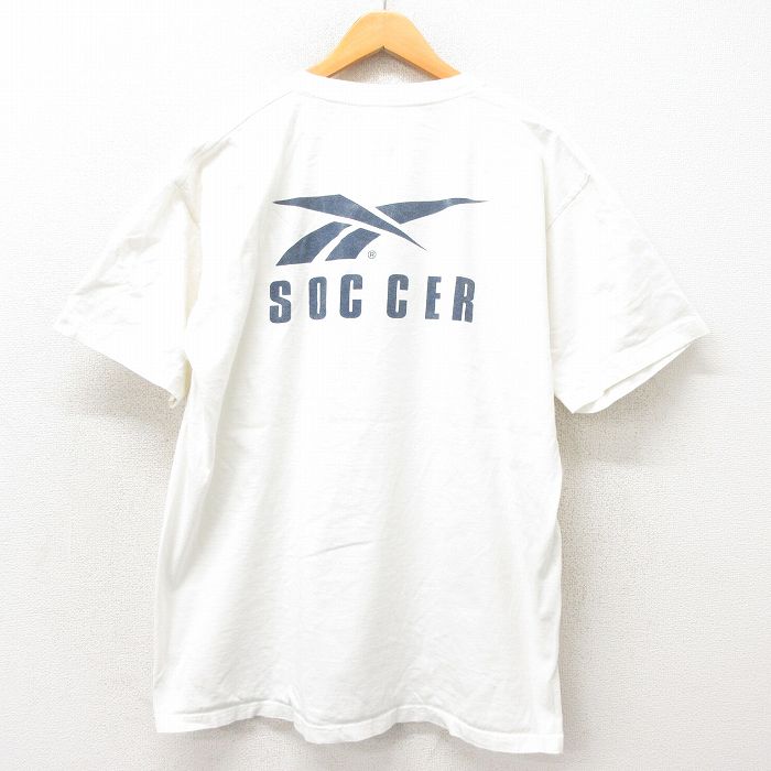 【中古】古着 リーボック REEBOK 半袖 ビンテージ ヴィンテージTシャツ メンズ 90年代 90s ビッグロゴ 大きいサイズ 2L LL ビッグシルエット ゆったり ビッグサイズ オーバーサイズ コットン クルーネック 丸首 USA製 アメリカ製 白 ホワイト 【spe】 XLサイズ 中