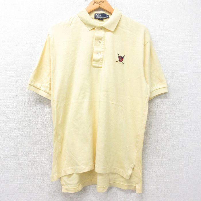 【中古】古着 ラルフローレン Ralph Lauren 半袖 ブランド ポロシャツ メンズ 90年代 90s ワンポイントロゴ ゴルフ 大きいサイズ 2L LL ビッグシルエット ゆったり ビッグサイズ オーバーサイズ コットン USA製 アメリカ製 薄黄 イエロー XLサイズ 中古 トップス