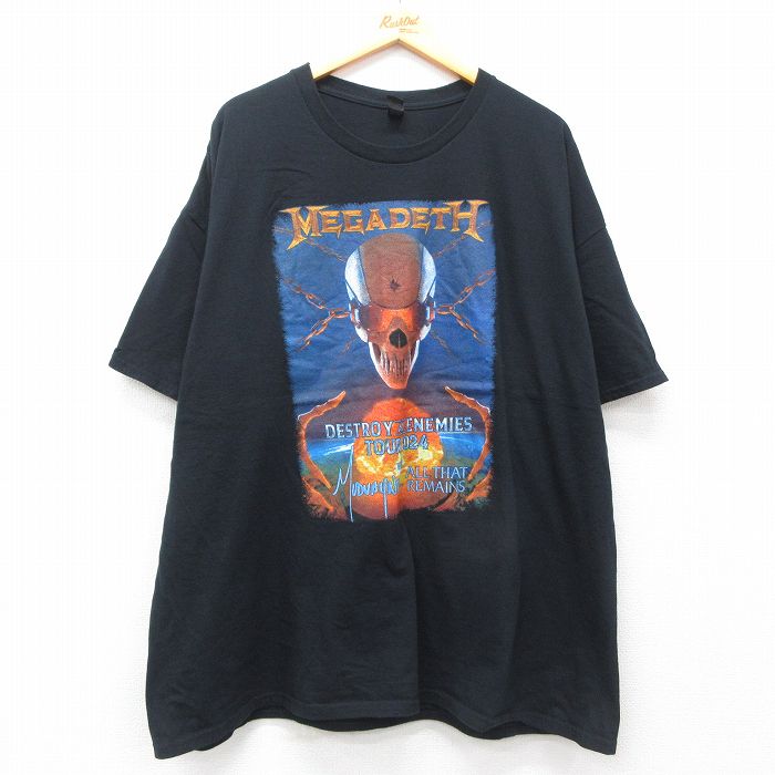 【中古】古着 半袖 ロックTシャツ バンドTシャツ メンズ メガデス 大きいサイズ 2L LL ビッグシルエット ゆったり ビッグサイズ オーバーサイズ コットン クルーネック 丸首 黒 ブラック XLサイズ 中古 | 春夏 夏物 夏服 メンズファッション カットソー ティーシ