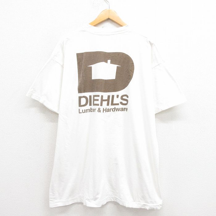【中古】古着 スクリーンスターズ 半袖 ビンテージ ヴィンテージTシャツ メンズ 90年代 90s DIEHLS 大きいサイズ 2L LL ビッグシルエット ゆったり ビッグサイズ オーバーサイズ コットン クルーネック 丸首 白 ホワイト XLサイズ 中古 | 春夏 夏物 夏服 ヴィンテ