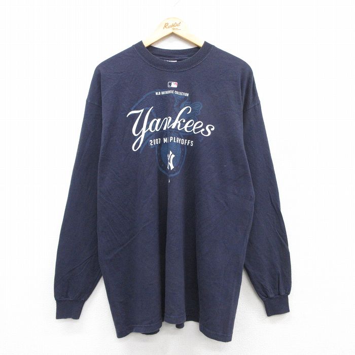 80s 90s MLB メジャーリーグ ヤンキース コットン L/古着 半袖 Tシャツ メンズ MLB ニューヨークヤンキース