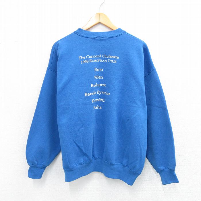 【中古】古着 ヘインズ Hanes 長袖スウェット メンズ 90年代 90s concord orchestra クルーネック 丸首 青 ブルー XLサイズ 中古 スエット トレーナー トップス | 春夏 春物 春服 秋冬 秋物 秋服 メンズファッション カジュアル おしゃれ ファッション