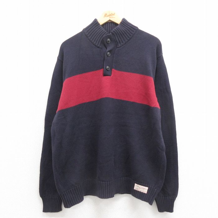 【中古】古着 ラルフローレン Ralph Lauren ポロジーンズ 長袖 ブランド セーター メンズ コットン モックネック ハイネック 紺 ネイビー XLサイズ 中古 ニット トップス | 春夏 春物 春服 秋冬 秋物 秋服 メンズファッション カジュアル おしゃれ ファッション