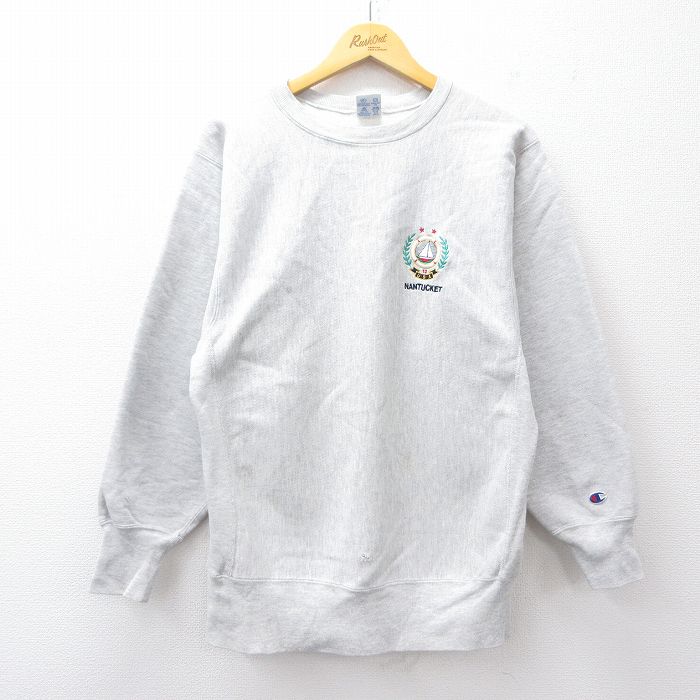 【中古】古着 長袖 チャンピオン Champion リバースウィーブ メンズ 90年代 90s ナンタケット クルーネック 丸首 USA製 アメリカ製 薄グレー 霜降り Mサイズ 中古スウェット スエット トレーナー トップス | 春夏 春物 春服 秋冬 秋物 秋服 メンズファッション カ｜古着屋RushOut