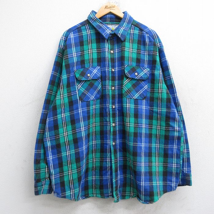 60s vintage ANTHEM マチ付き ヘビーネルシャツ 青白黒 60s vintage ANTHEM マチ付き ヘビーネルシャツ 青白黒