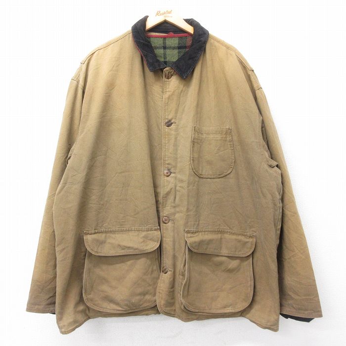【中古】古着 ジェイクルー J.CREW 長袖 カバーオール メンズ 90年代 90s ダック地 襟コーデュロイ 大きいサイズ 2L LL ビッグシルエット ゆったり ビッグサイズ オーバーサイズ ロング丈 コットン 茶他 ブラウン 内側ウール 【spe】 XLサイズ 中古 アウター | 春