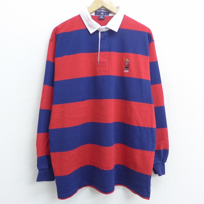 中古 古着 ラルフローレン Ralph Lauren ポロスポーツ 長袖 ブランド ラガーシャツ メンズ ポロベアー コットン 紺他 ネイビー ボーダー Spe Xlサイズ 中古 トップス 春夏 春物 春服 秋冬 秋物 秋服 カジュアルシャツ メンズファッション 長袖シャツ おしゃれ