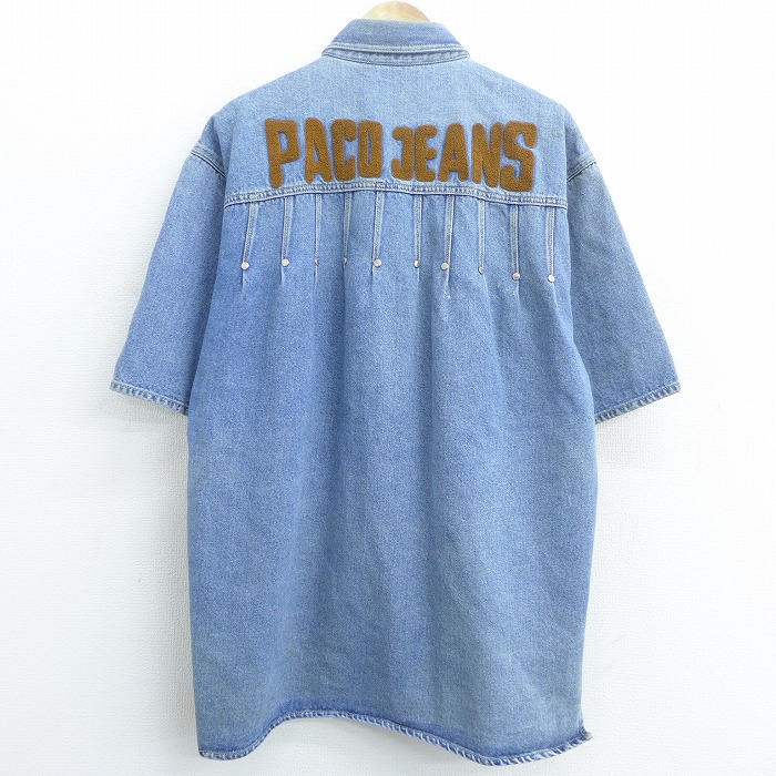 中古 古着 半袖シャツ メンズ Paco Jeans 大きいサイズ 2l Ll ビッグシルエット ゆったり ビッグサイズ オーバーサイズ ロング丈 コットン 紺 ネイビー デニム Xlサイズ 中古 トップス 春夏 春物 春服 夏物 夏服 カジュアルシャツ メンズファッション 半袖シャツ