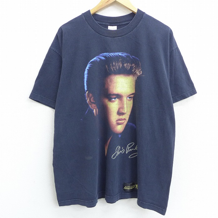 中古 古着 半袖 ビンテージ ヴィンテージ ロックtシャツ バンドtシャツ メンズ 90年代 90s エルヴィスプレスリー コットン クルーネック 丸首 Usa製 アメリカ製 黒 ブラック Xlサイズ 中古 春夏 春物 春服 秋冬 秋物 秋服 メンズファッション ロンt カットソー ロ