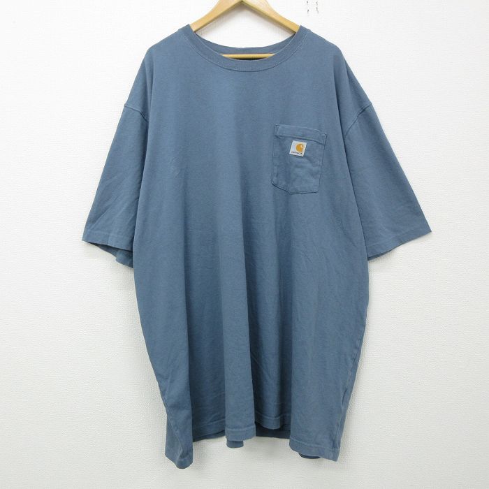 中古 古着 カーハート Carhartt 半袖 ブランドtシャツ メンズ ワンポイントロゴ 胸ポケット付き 大きいサイズ 2l Ll ビッグシルエット ゆったり ビッグサイズ オーバーサイズ ロング丈 コットン クルーネック 丸首 薄紺 ネイビー Spe Xlサイズ 中古 春夏 夏物 Rvcconst Com