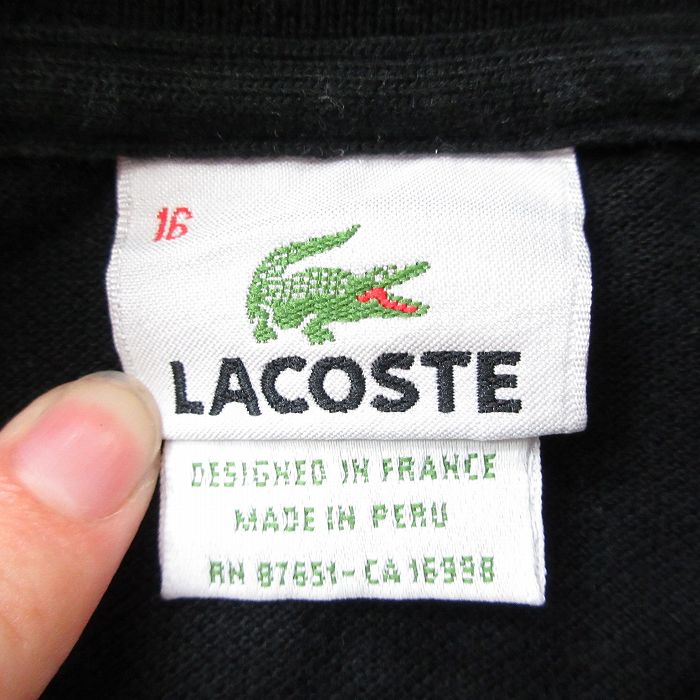 市場 中古 鹿の子 ブランド ワンポイントロゴ 半袖 古着 春夏 ボーイズ Lacoste ポロシャツ 黒 ラコステ 子供服 コットン ブラック キッズ